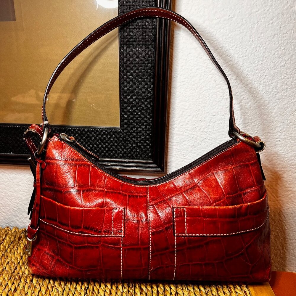 VTG Fossil Red Crocodile Embossed Purse